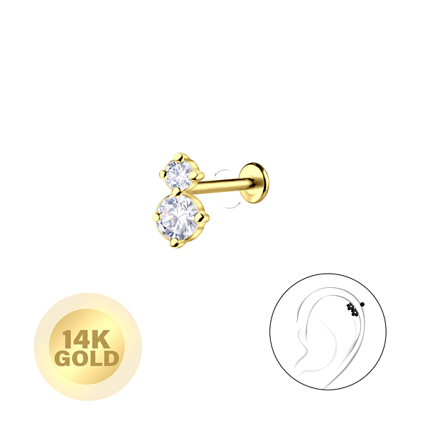 14K Solid Gold - Geometric Labret with 3mm Disc - 24687