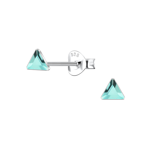 3mm Triangle Glass Silver Stud Earrings - 24727