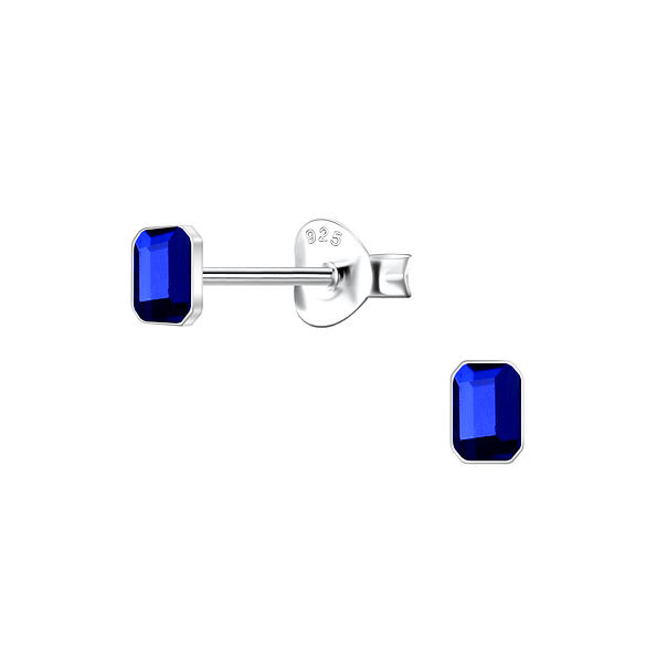 2.5x4mm Rectangle Cushion Crystal Silver Stud Earrings - 24729
