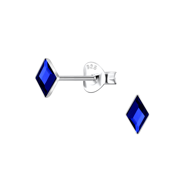 3x5mm Diamond Shaped Glass Silver Stud Earrings - 24731