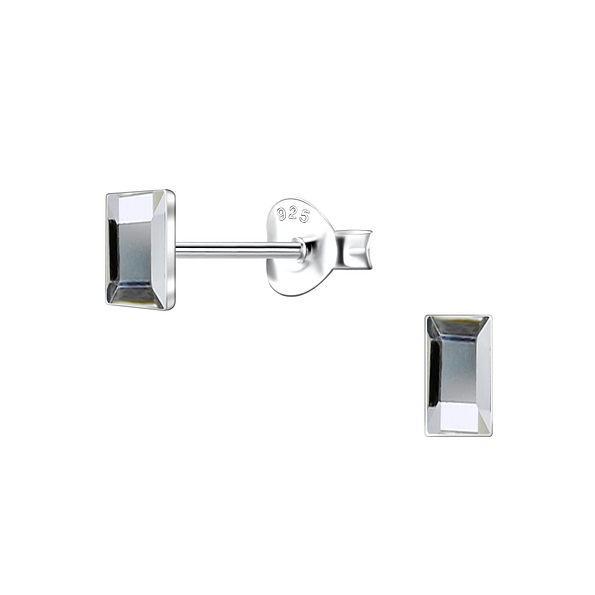2x5mm Rectangle Crystal Silver Stud Earrings - 24734