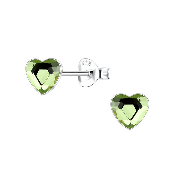 6mm Heart Crystal Silver Stud Earrings - 24737