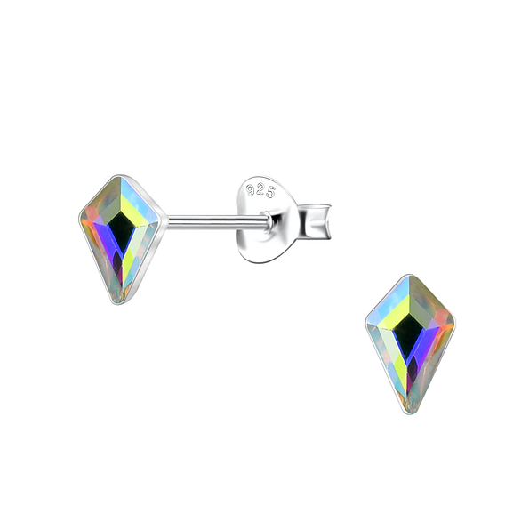 4x6mm Kite Shaped Crystal Silver Stud Earrings - 24738