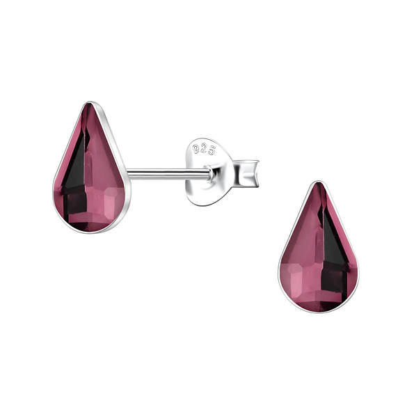 5x8mm Teardrop Glass Silver Stud Earrings  - 24739