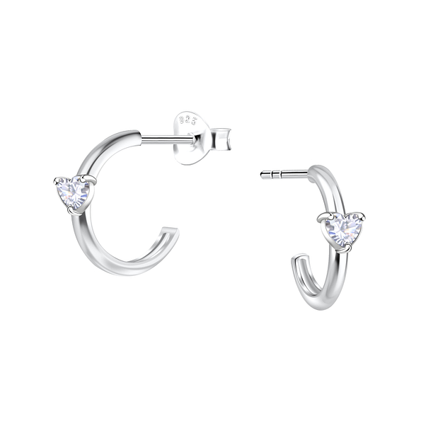 Silver Heart Half Hoop Stud Earrings - 24893