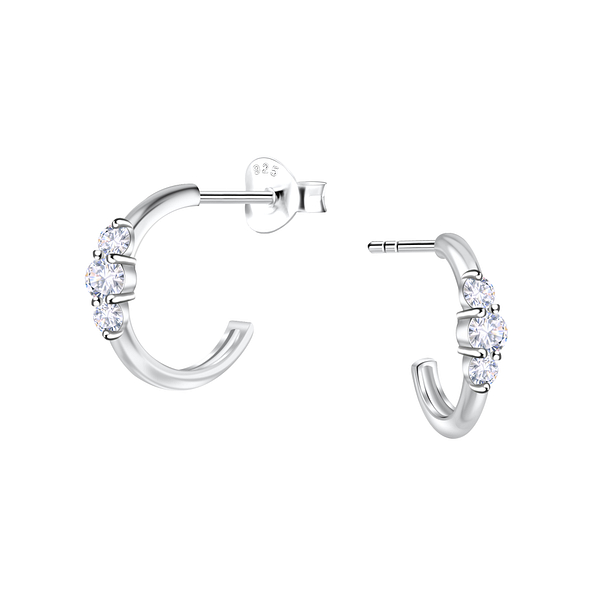 Silver Geometric Half Hoop Stud Earrings - 24894