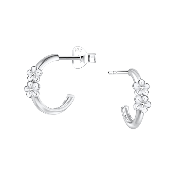 Silver Flower Half Hoop Stud Earrings - 24898