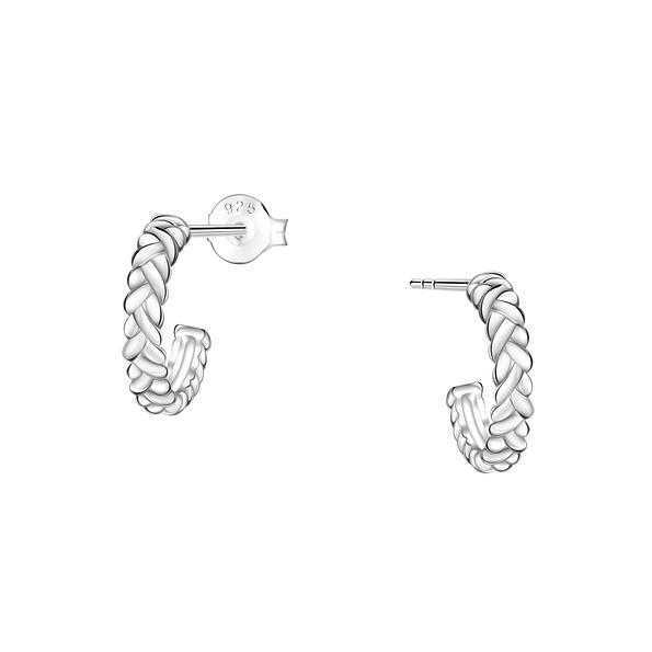 Silver Braid Half Hoop Stud Earrings - 24906