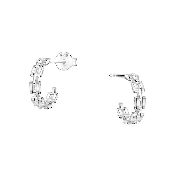Silver Chain Link Half Hoop Stud Earrings - 24915 Silver Chain Link Half Hoop Stud Earrings - 24915