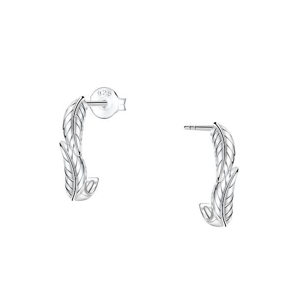 Silver Leaf Half Hoop Stud Earrings - 24923 Silver Leaf Half Hoop Stud Earrings - 24923