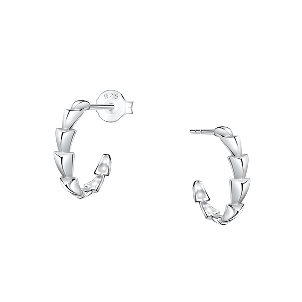 Silver Patterned Half Hoop Stud Earrings - 24925 Silver Patterned Half Hoop Stud Earrings - 24925