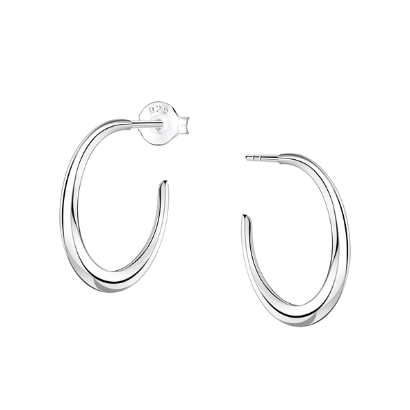 Silver Half Hoop Stud Earrings - 24940
