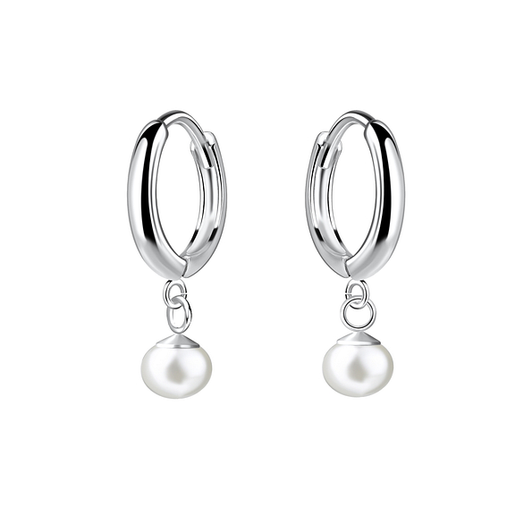 Silver Huggie Earrings with 4mm Freshwater Pearl - 25140