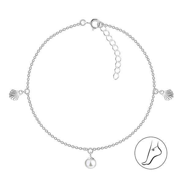 Silver Shell Anklet with 6mm Pearl - 25145