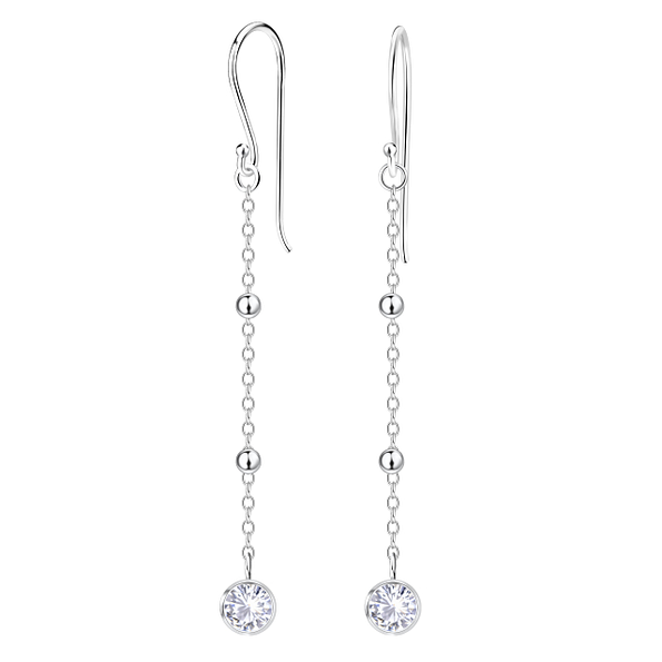 Silver Satellite Chain with Single Stone Earrings - 25135