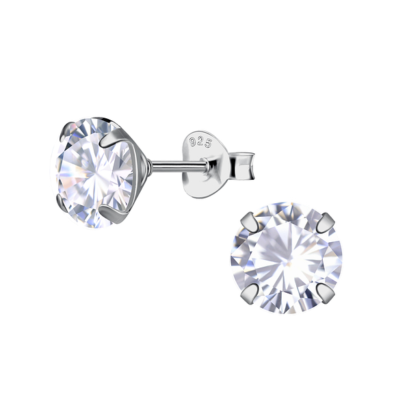 7mm Round Cubic Zirconia Silver Stud Earrings - 24210