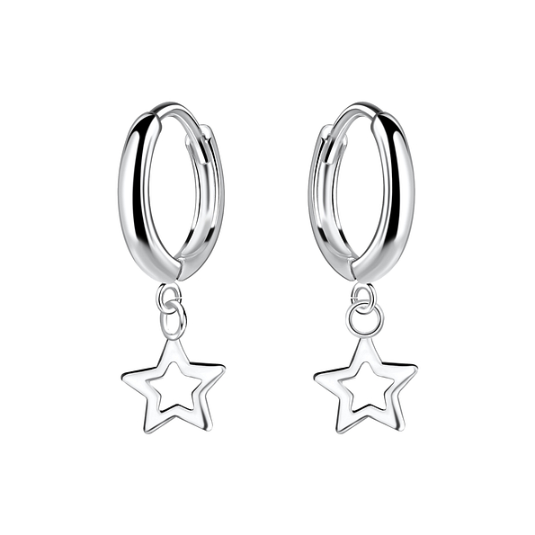 Silver Star Charm Huggie Earrings - 25137
