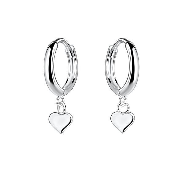 Silver Heart Charm Huggie Earrings - 25139