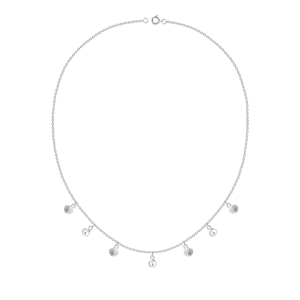 Silver Shell Necklace with 4mm Freshwater Pearl - 25142