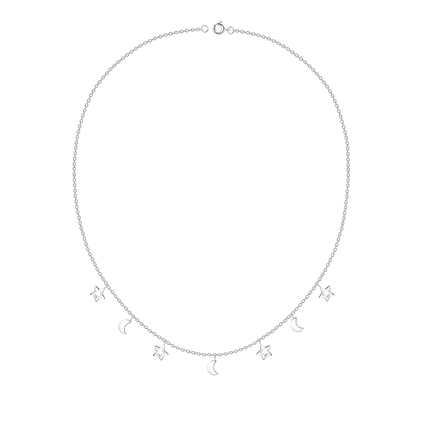 Silver Moon and Star Necklace - 25144
