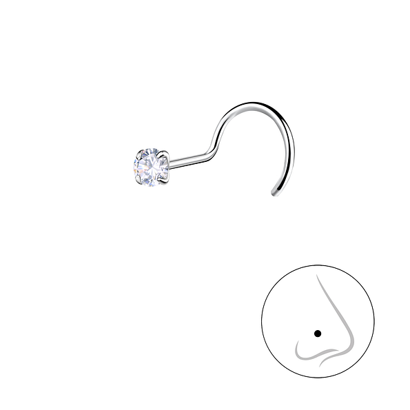 2.5mm Round Cubic Zirconia Silver Nose Spinner - 25177