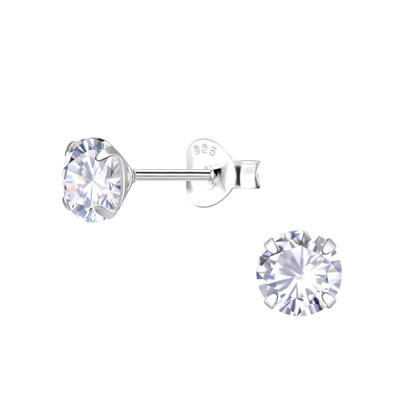 6mm Round Cubic Zirconia Silver Stud Earrings - 25278