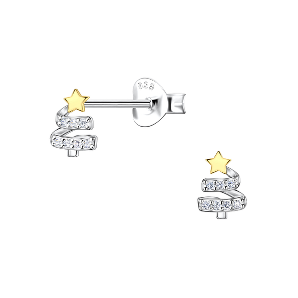 Silver Christmas Tree Stud Earrings - 24533