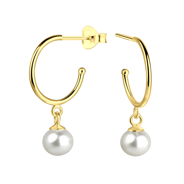 6mm Fresh Water Pearl Silver Half Hoop Stud Earrings - 23528