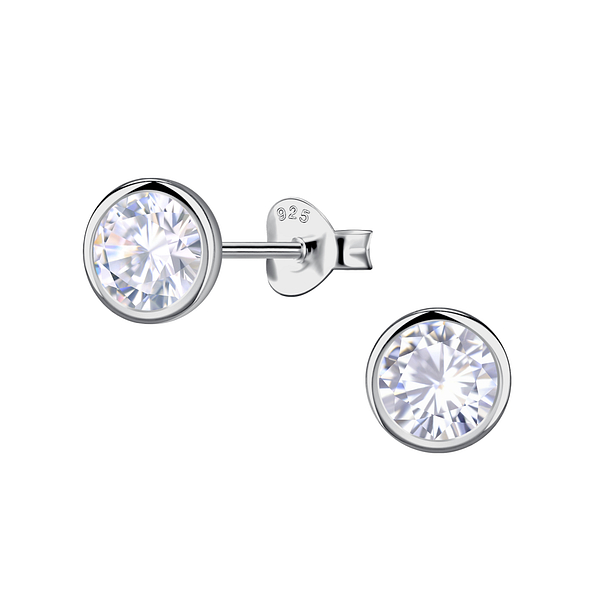 6mm Round Cubic Zirconia Silver Stud Earrings - 24042