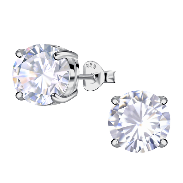 10mm Round Cubic Zirconia Silver Stud Earrings - 24049