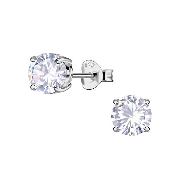 6mm Round Cubic Zirconia Silver Stud Earrings - 24050