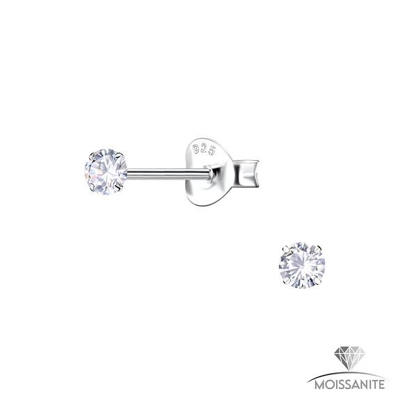 3mm Round Moissanite Silver Stud Earrings - Wholesale - 25775 3mm Round Moissanite Silver Stud Earrings - Wholesale - 25775