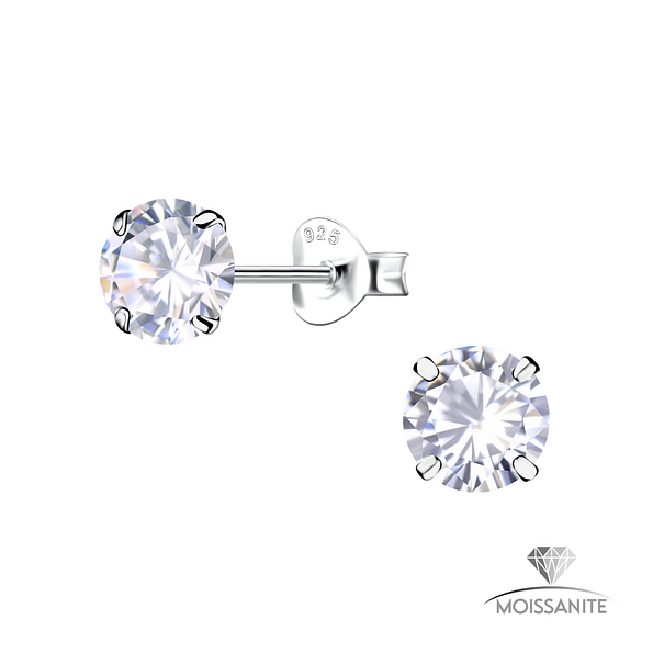 6mm Round Moissanite Silver Stud Earrings - Wholesale - 25777 6mm Round Moissanite Silver Stud Earrings - Wholesale - 25777