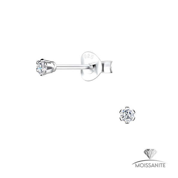 2mm Round Moissanite Silver Stud Earrings - Wholesale - 25778
