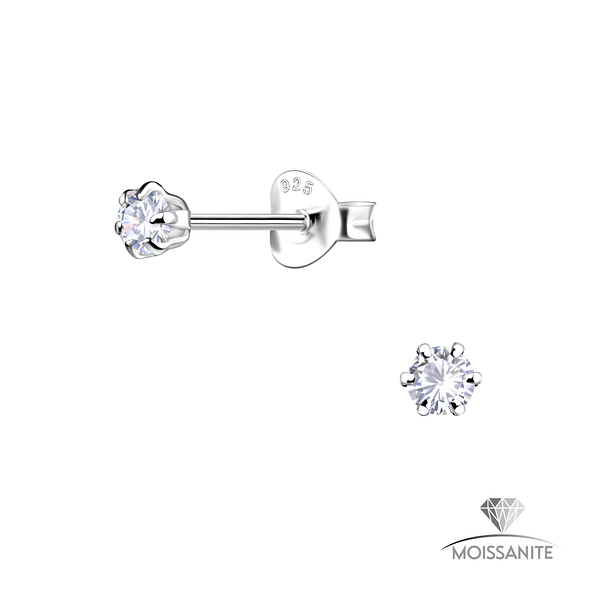 3mm Round Moissanite Silver Stud Earrings - Wholesale - 25779 3mm Round Moissanite Silver Stud Earrings - Wholesale - 25779