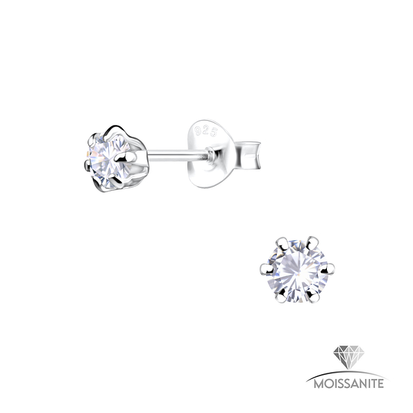 4mm Round Moissanite Silver Stud Earrings - Wholesale - 25780