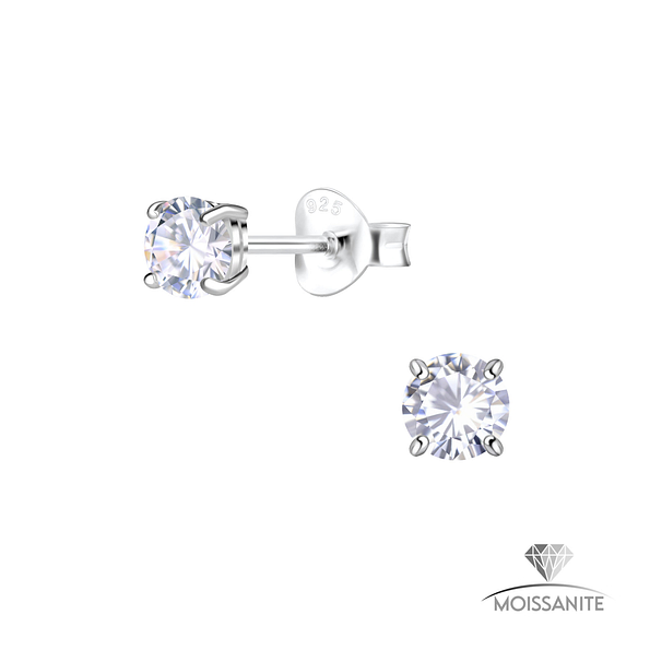 4mm Round Moissanite Silver Stud Earrings - Wholesale - 25782
