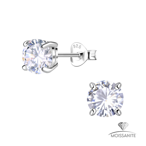6mm Round Moissanite Silver Stud Earrings - Wholesale - 25784 6mm Round Moissanite Silver Stud Earrings - Wholesale - 25784