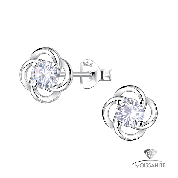 Silver Flower Stud Earrings with Moissanite - Wholesale - 25788
