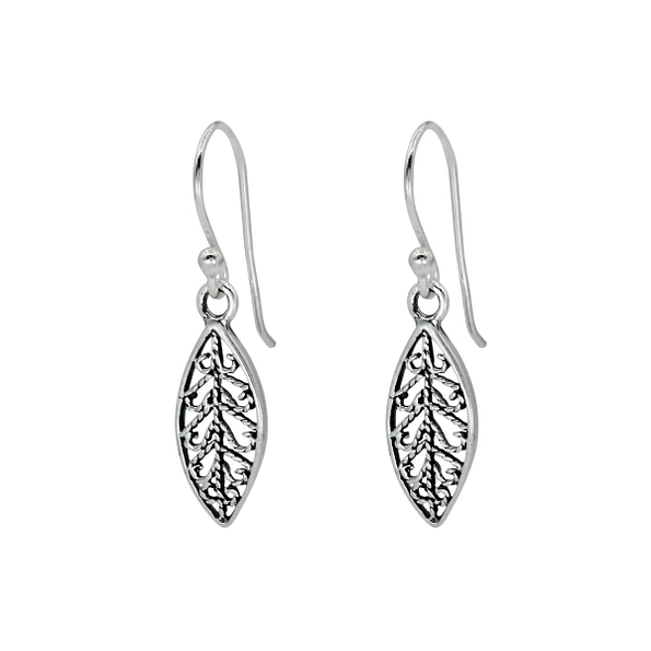 Silver Filigree Leaf Earrings - 1397