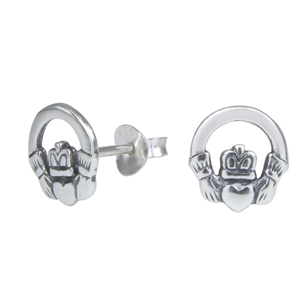 Silver Claddagh Stud Earrings - 1207