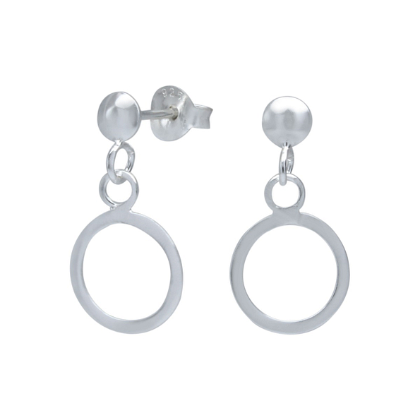 Silver Stud Earrings with Hanging Circle - 1240