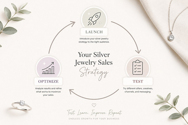 infographic on Launch, Test, and Optimize Your Silver Jewelry Sales Strategy
