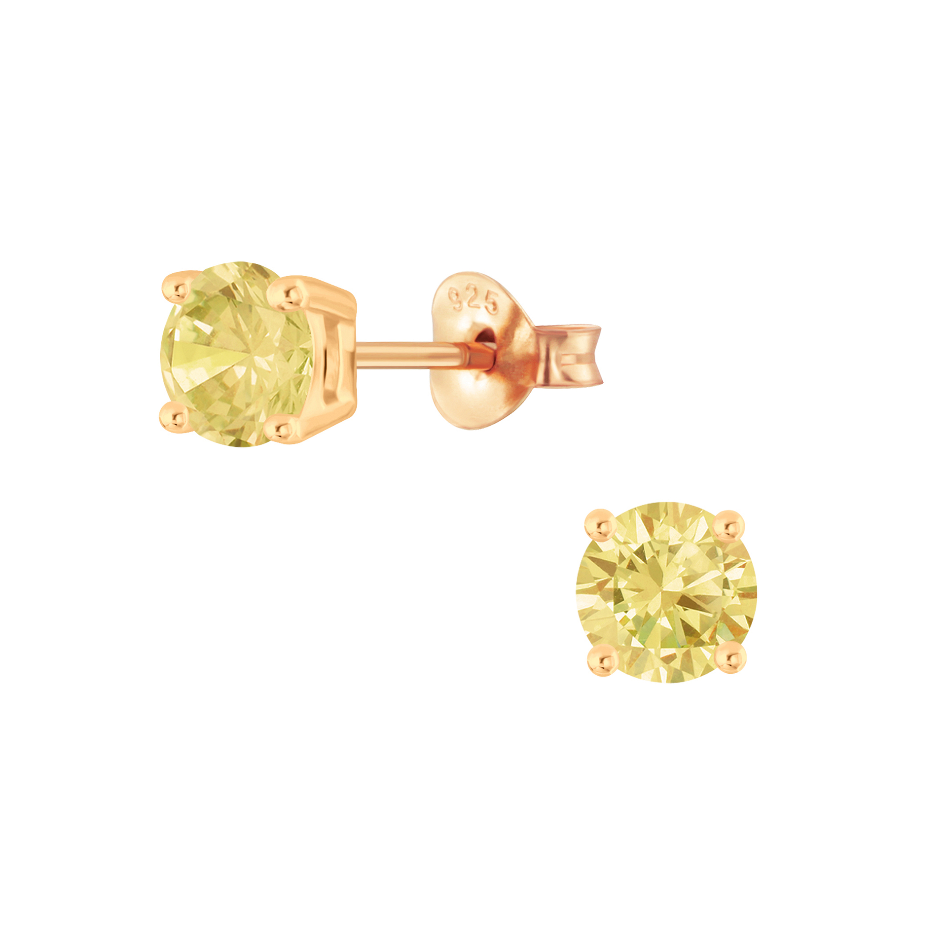 Faux Peridot Square Princess Cut CZ Crystal Stud Earrings in 925