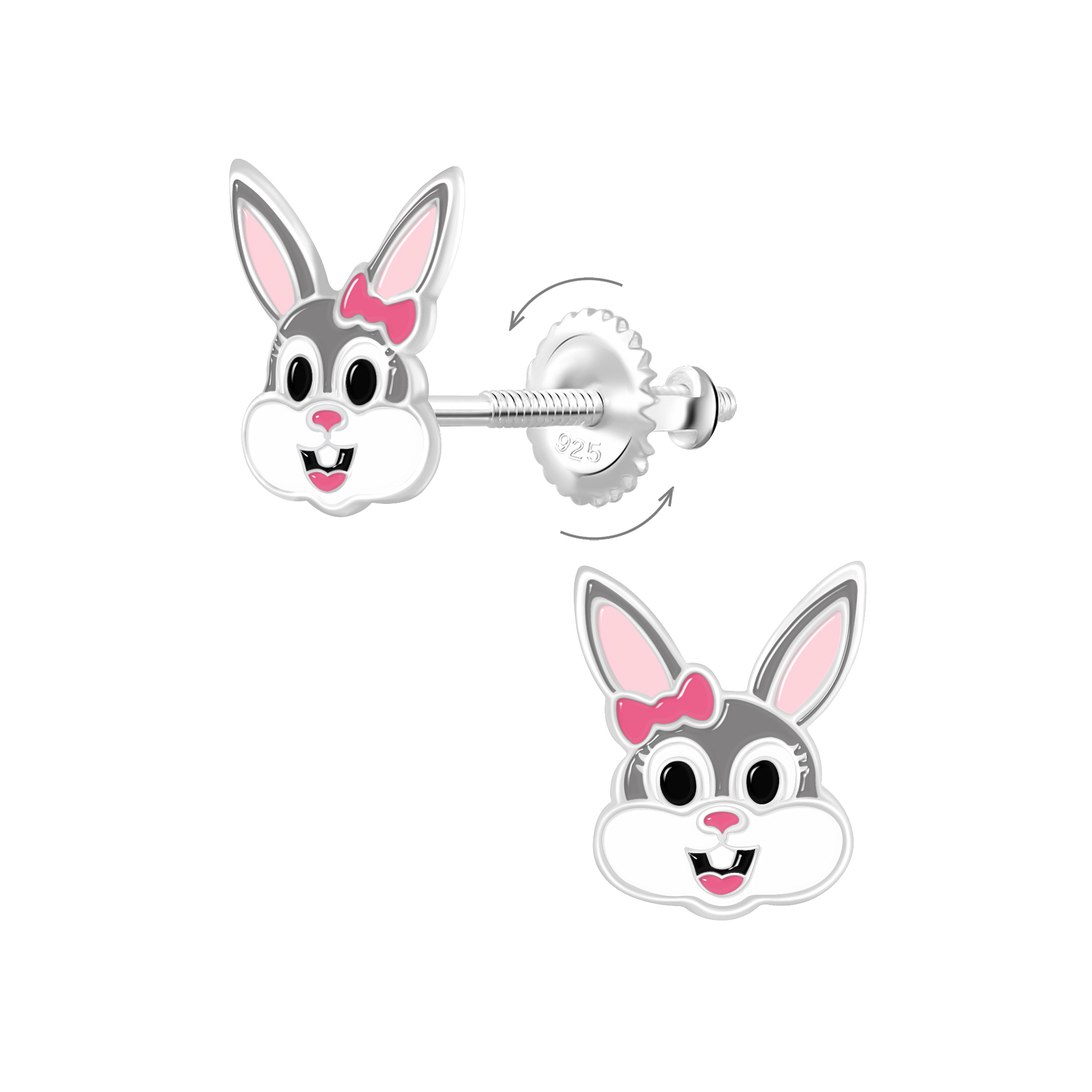 925 Silver Jewelry | Silver Bunny Screw Back Earrings - 9362
