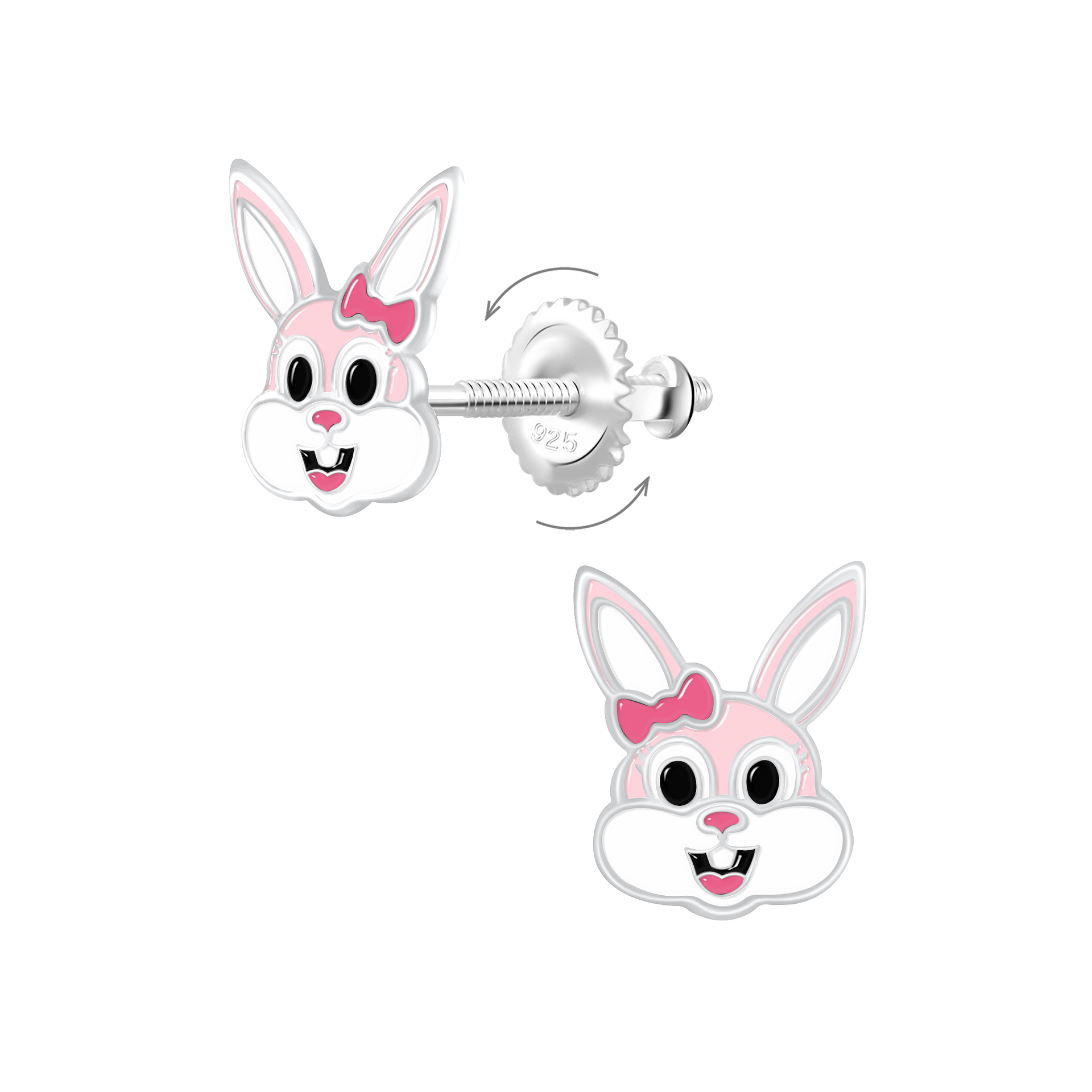 925 Silver Jewelry | Silver Bunny Screw Back Earrings - 9361