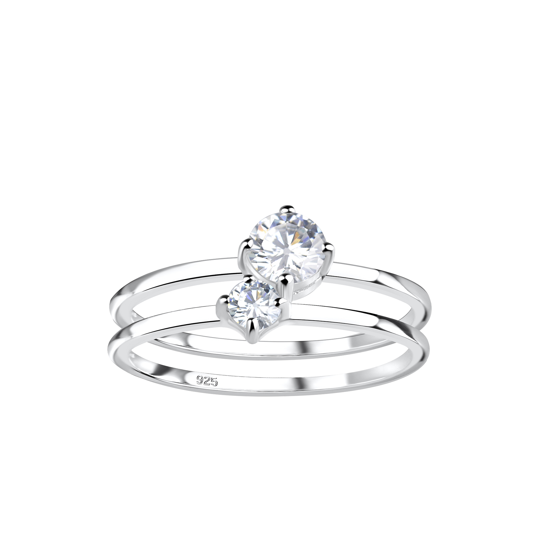 Two Rings Set Silver 925 Silver Jewelry | Silver Double Stones Ring - 19242