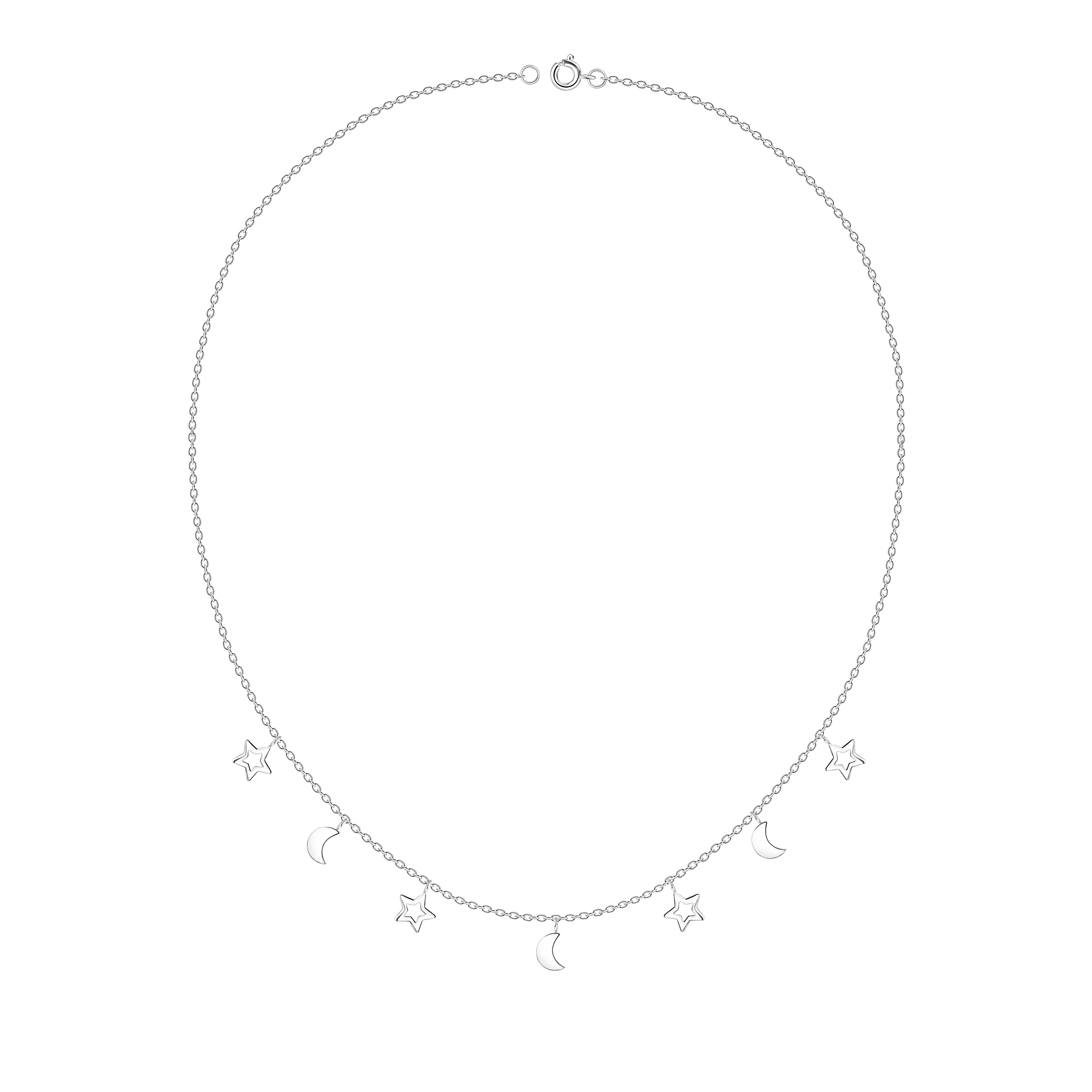 925 Silver Jewelry | Silver Moon And Star Necklace - 25144
