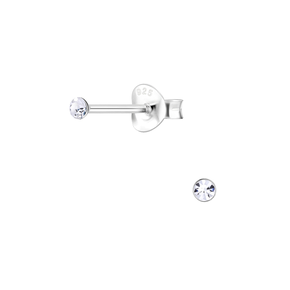 Wholesale 2mm Round Crystal Silver Stud Earrings