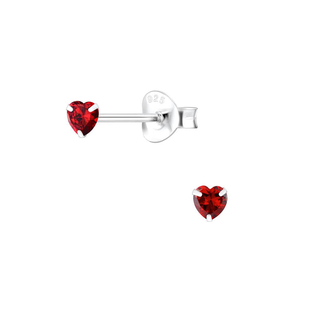 925 Silver Jewelry | 3mm Heart Cubic Zirconia Silver Stud Earrings